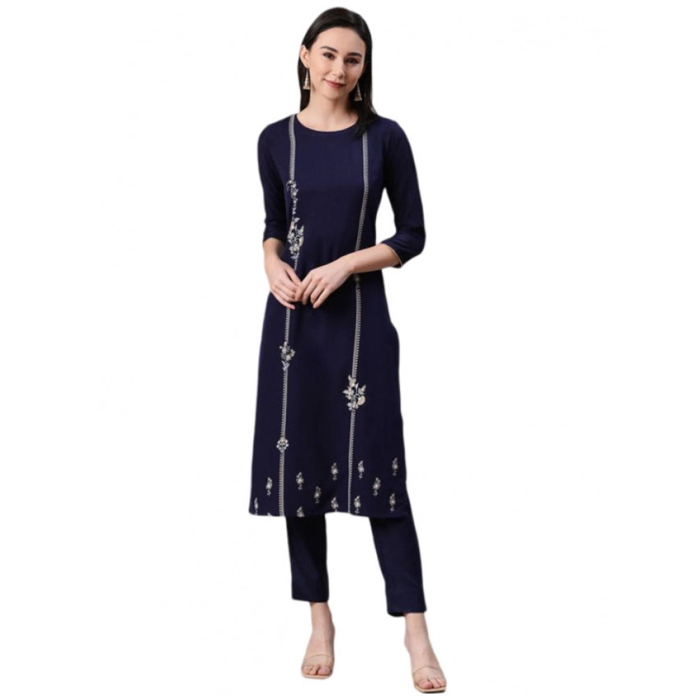 Casual 3-4Th Sleeve Floral Printed Rayon Kurti And Pant Set