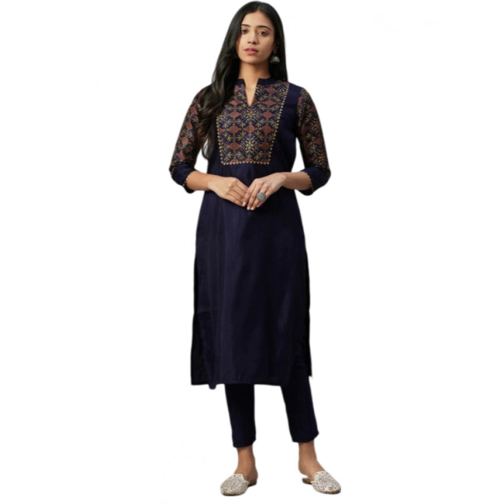 Casual 3-4Th Sleeve Ethnic Motifs Poly Silk Kurti and Pant Set