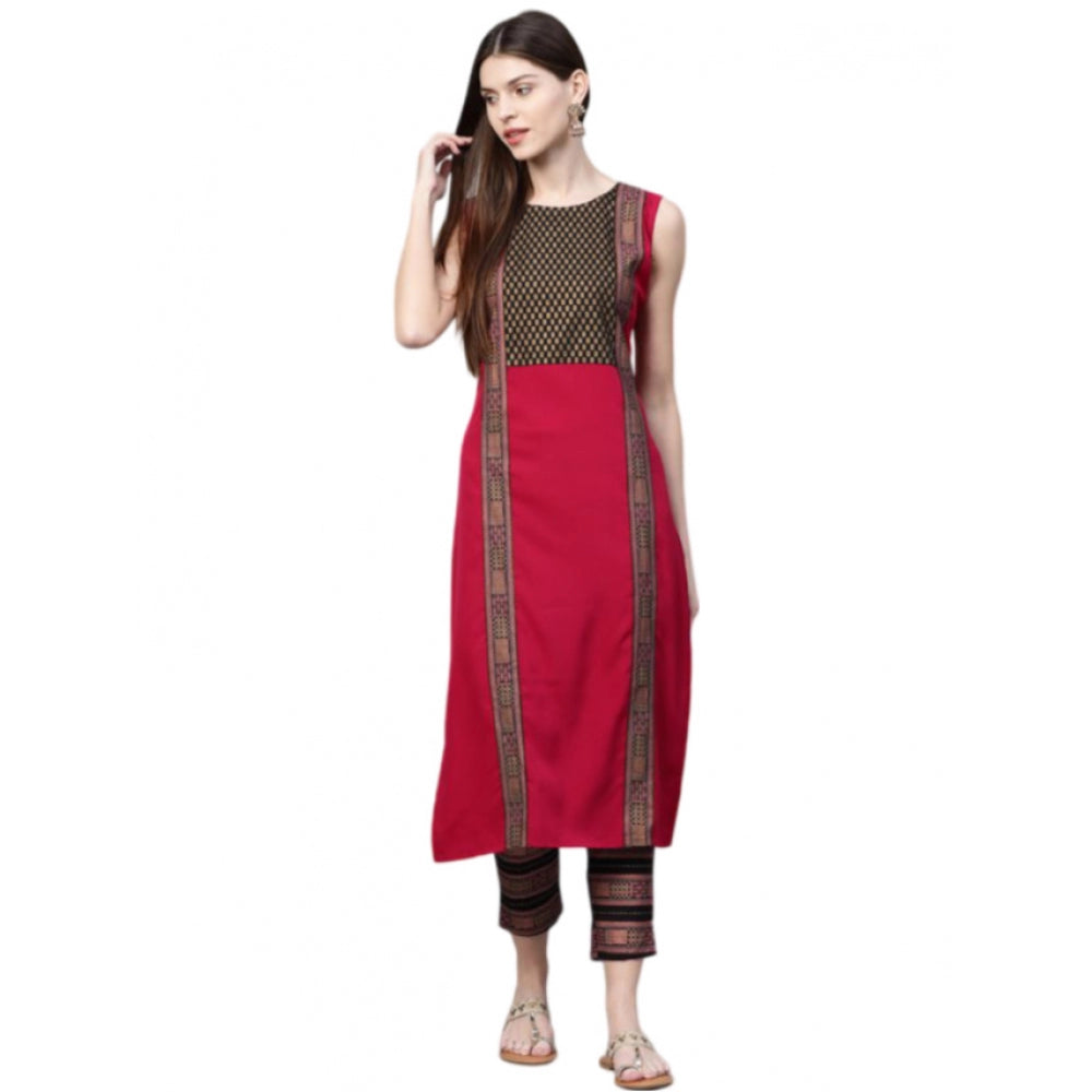 Casual Sleeveless Foil Printed Crepe Kurti and Pant Set