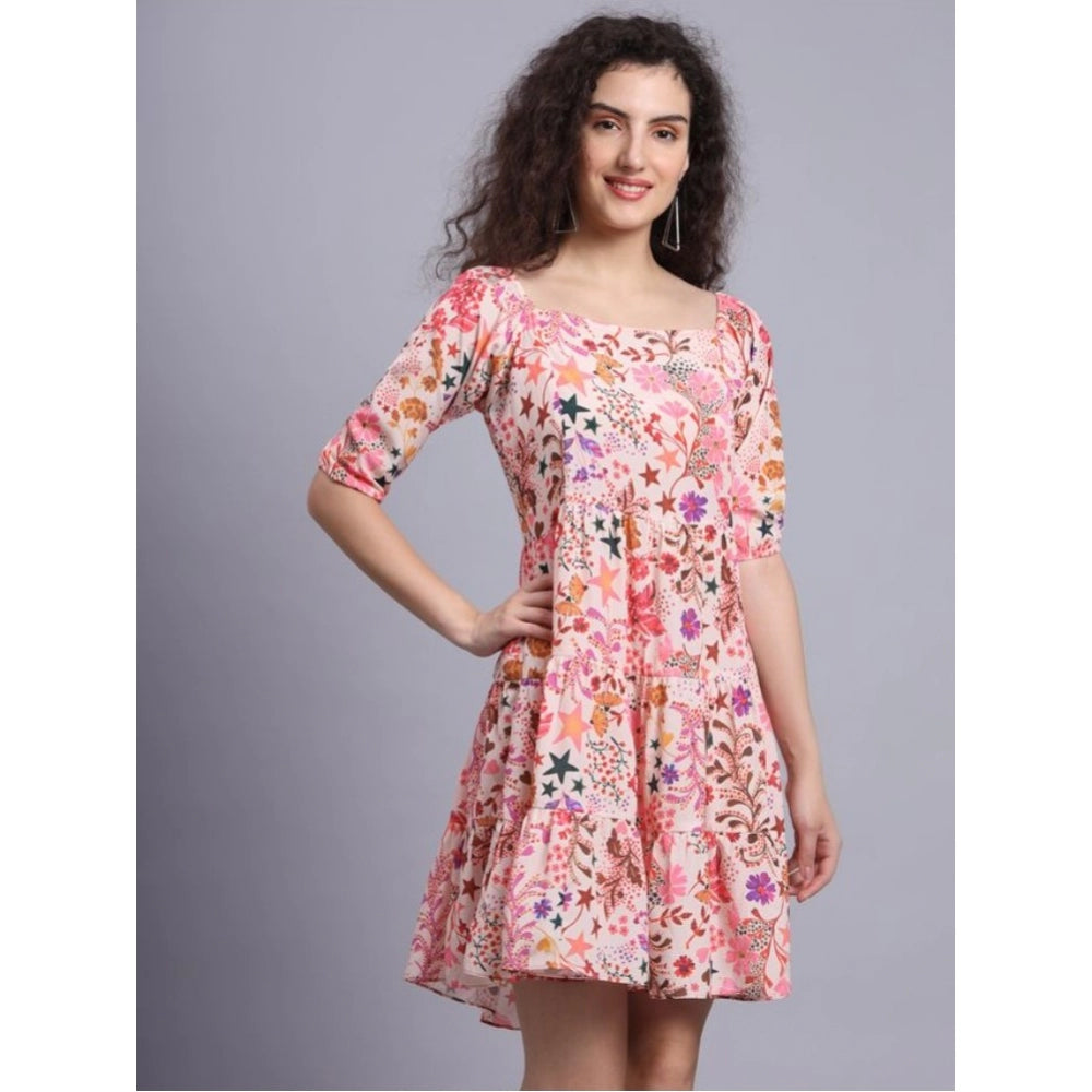 Casual Short Sleeve Printed Crepe Dress