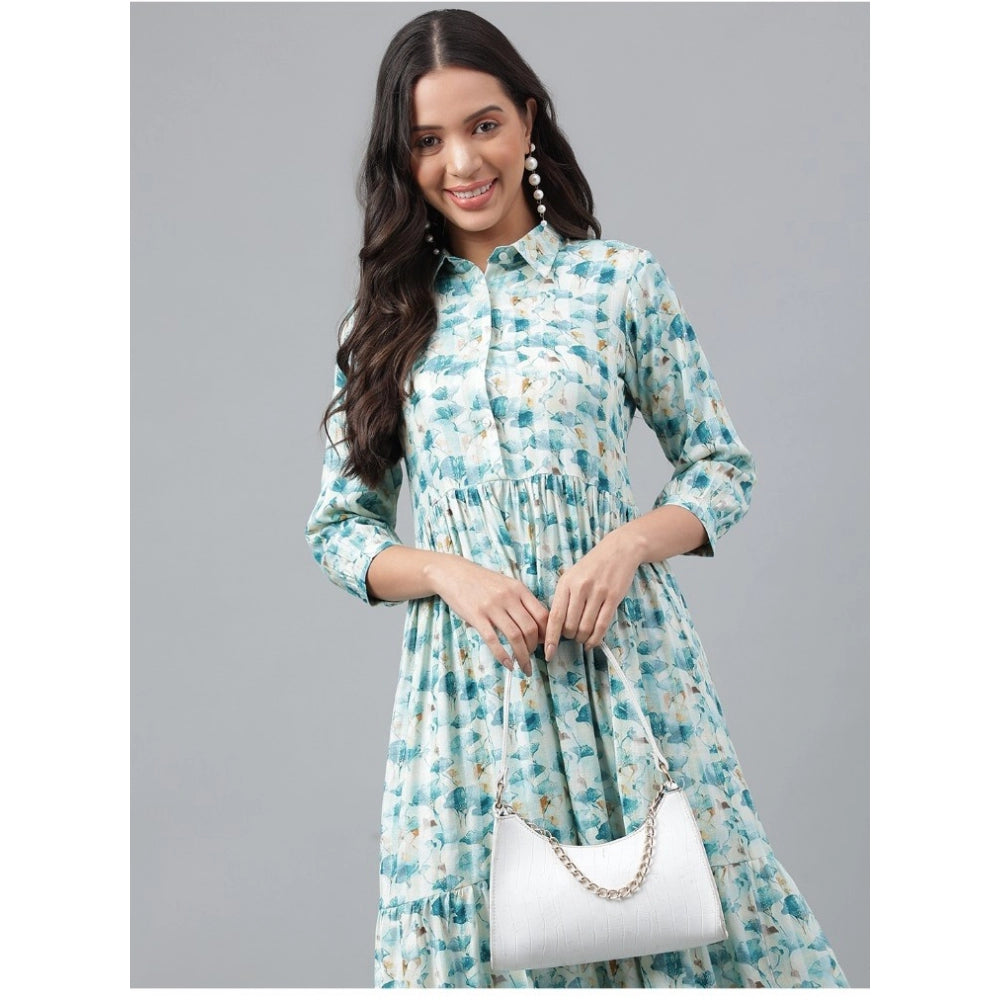 Casual 3-4th Sleeve Printed Georgette Gown