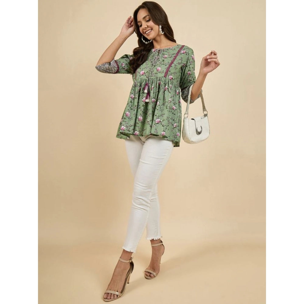 Casual Cotton Floral Printed 3-4th Sleeve Western Wear Top