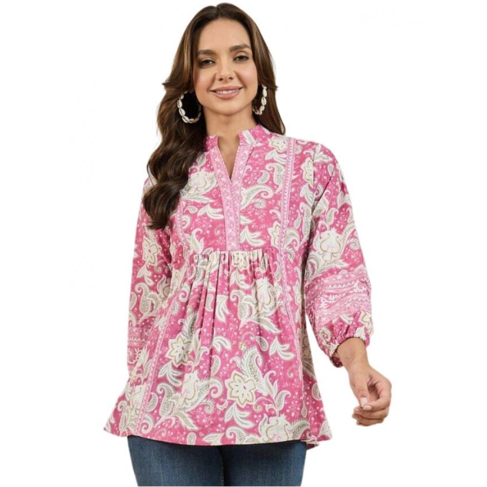 Casual Cotton Floral Printed 3-4th Sleeve Western Wear Top