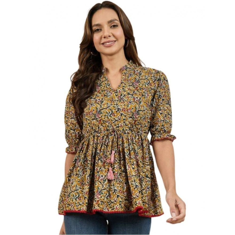 Casual Cotton Floral Printed 3-4th Sleeve Western Wear Top