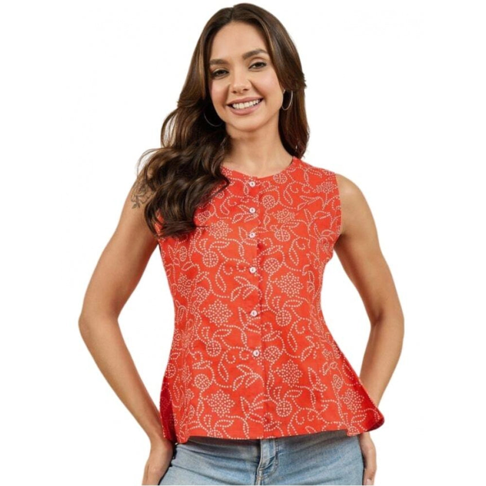 Casual Cotton Self Design Sleeveless Western Wear Top