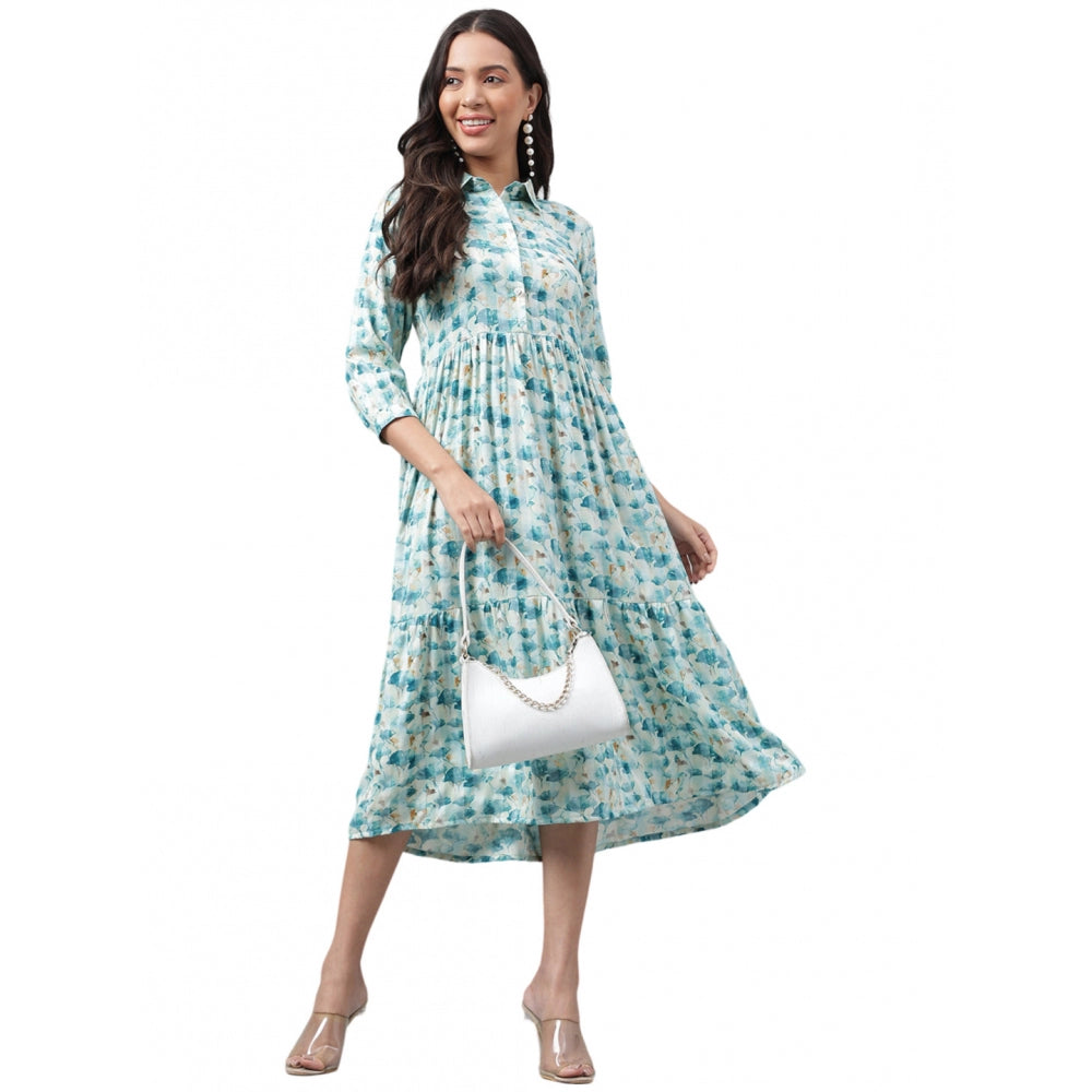 Casual 3-4th Sleeve Printed Georgette Gown