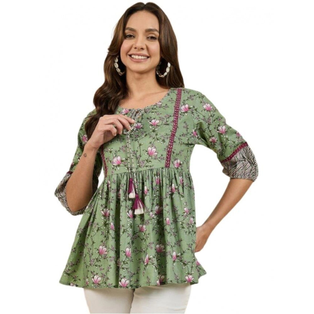 Casual Cotton Floral Printed 3-4th Sleeve Western Wear Top