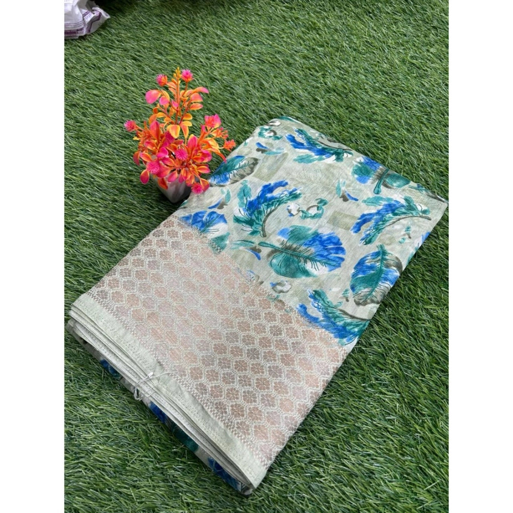 Rani Rangoli Linen Printed Saree With Unstitched Blouse