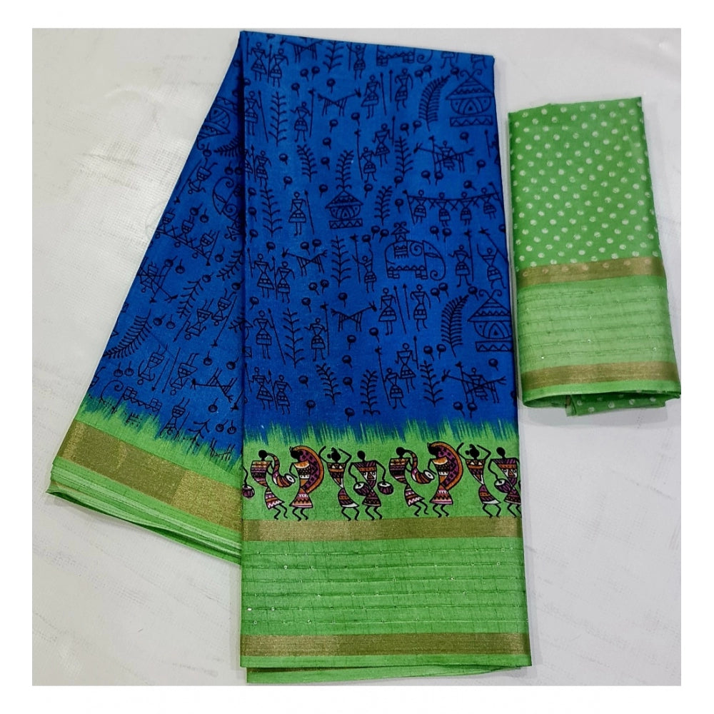 Rani Rangoli Cotton Printed Saree With Unstitched Blouse