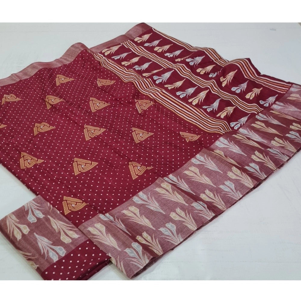 Rani Rangoli Cotton Silk Printed Saree With Unstitched Blouse