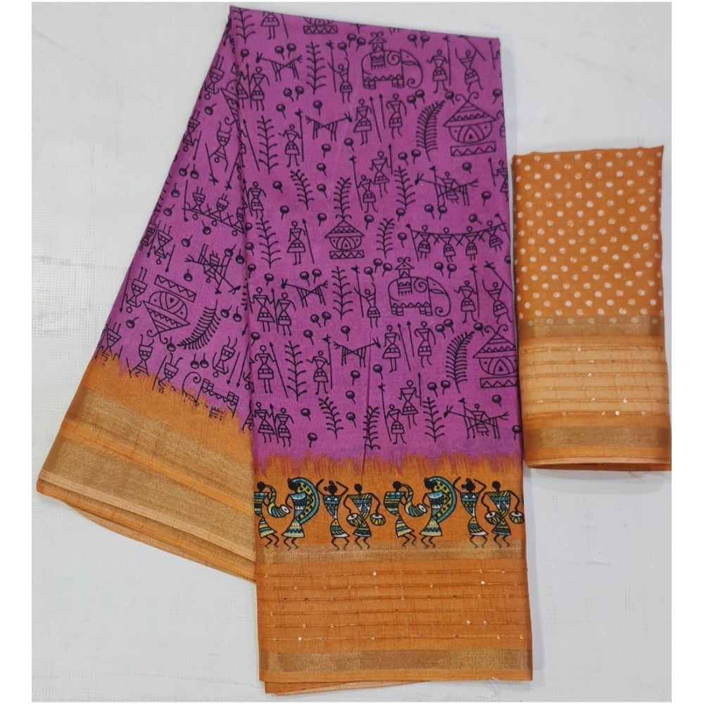 Rani Rangoli Cotton Printed Saree With Unstitched Blouse