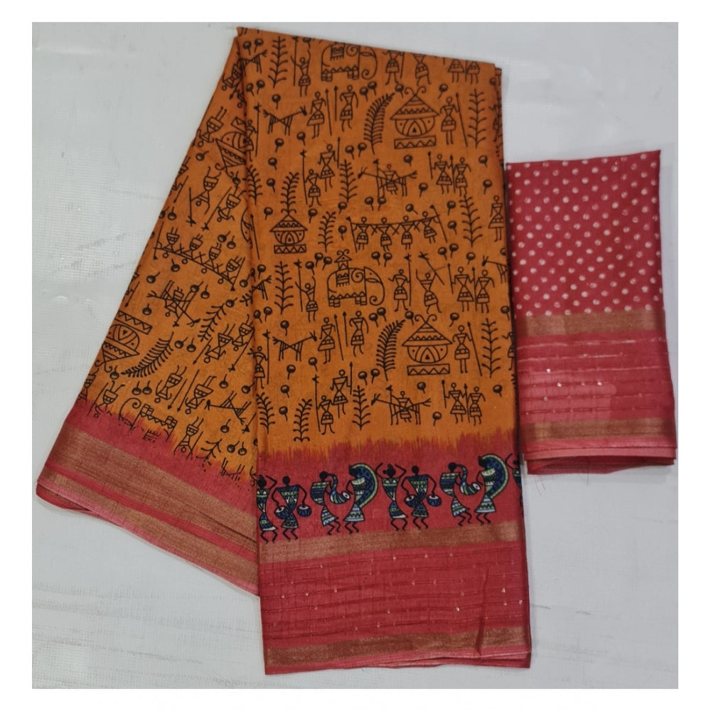 Rani Rangoli Cotton Printed Saree With Unstitched Blouse