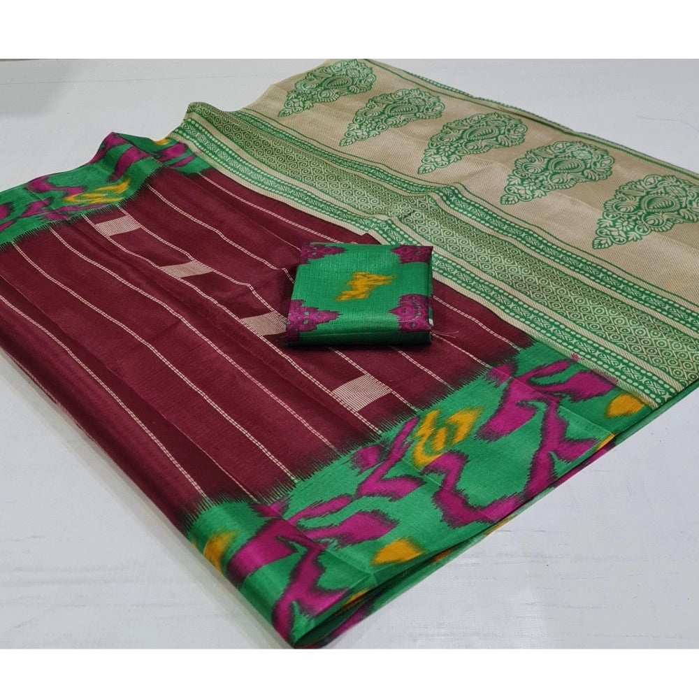 Rani Rangoli Cotton Silk Printed Saree With Unstitched Blouse