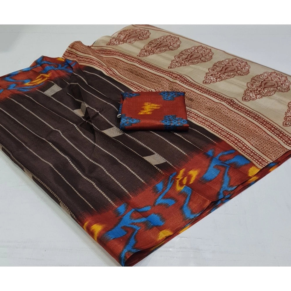 Rani Rangoli Cotton Silk Printed Saree With Unstitched Blouse